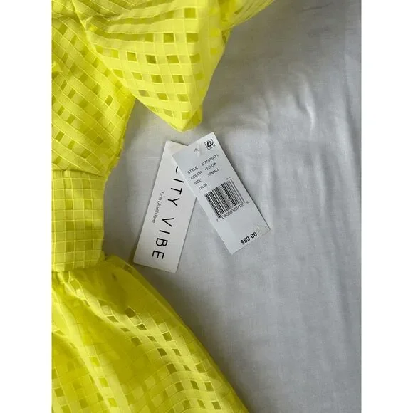 Junior Girl's Bright Yellow Summer Dress, Balloon Sleeves, Mini Dress, XS, NWT - Picture 7 of 8